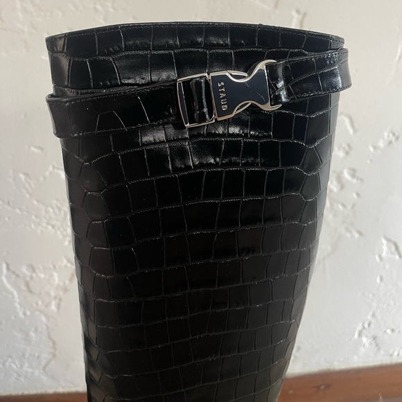 STAUD Claud Buckle Riding Boots in black croc embossed leather- size 40 / 9.5 - Picture 17 of 17